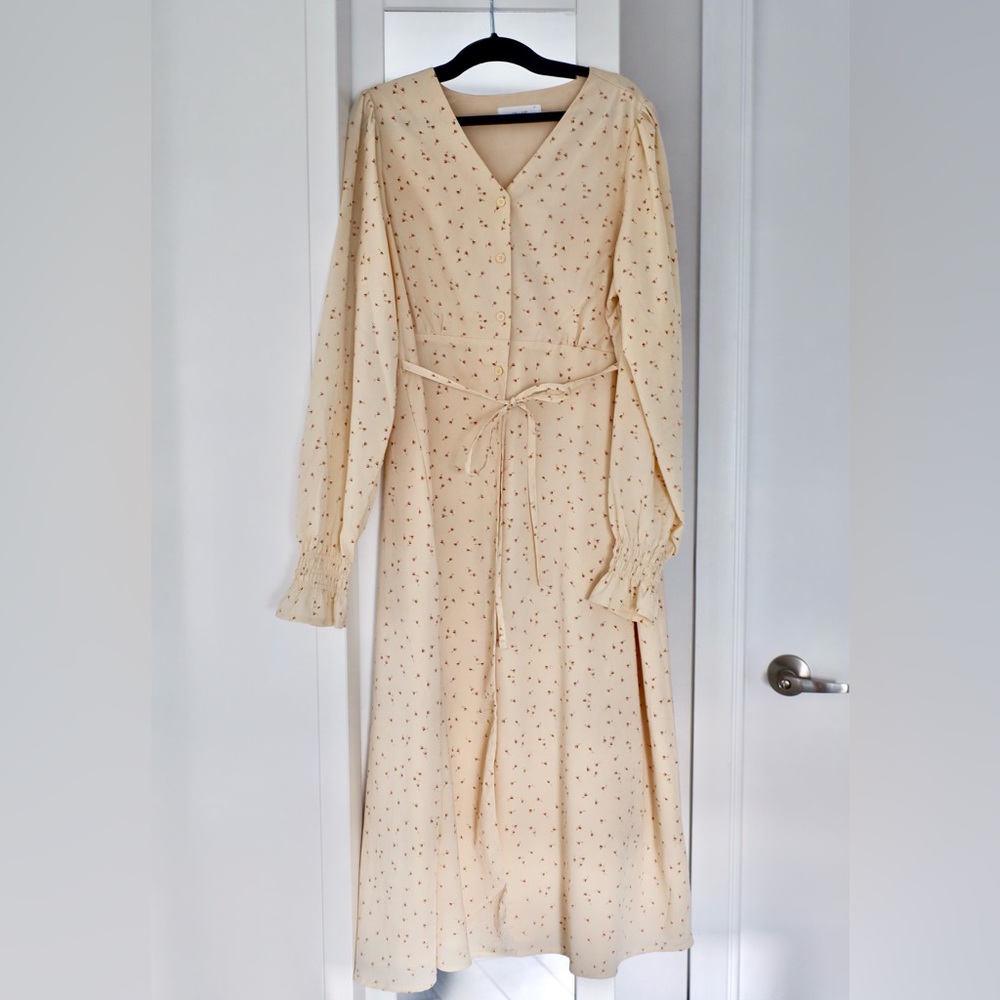 Oak+Fort Crème Floral Print Prairie Style Long Sleeve Maxi Dress
